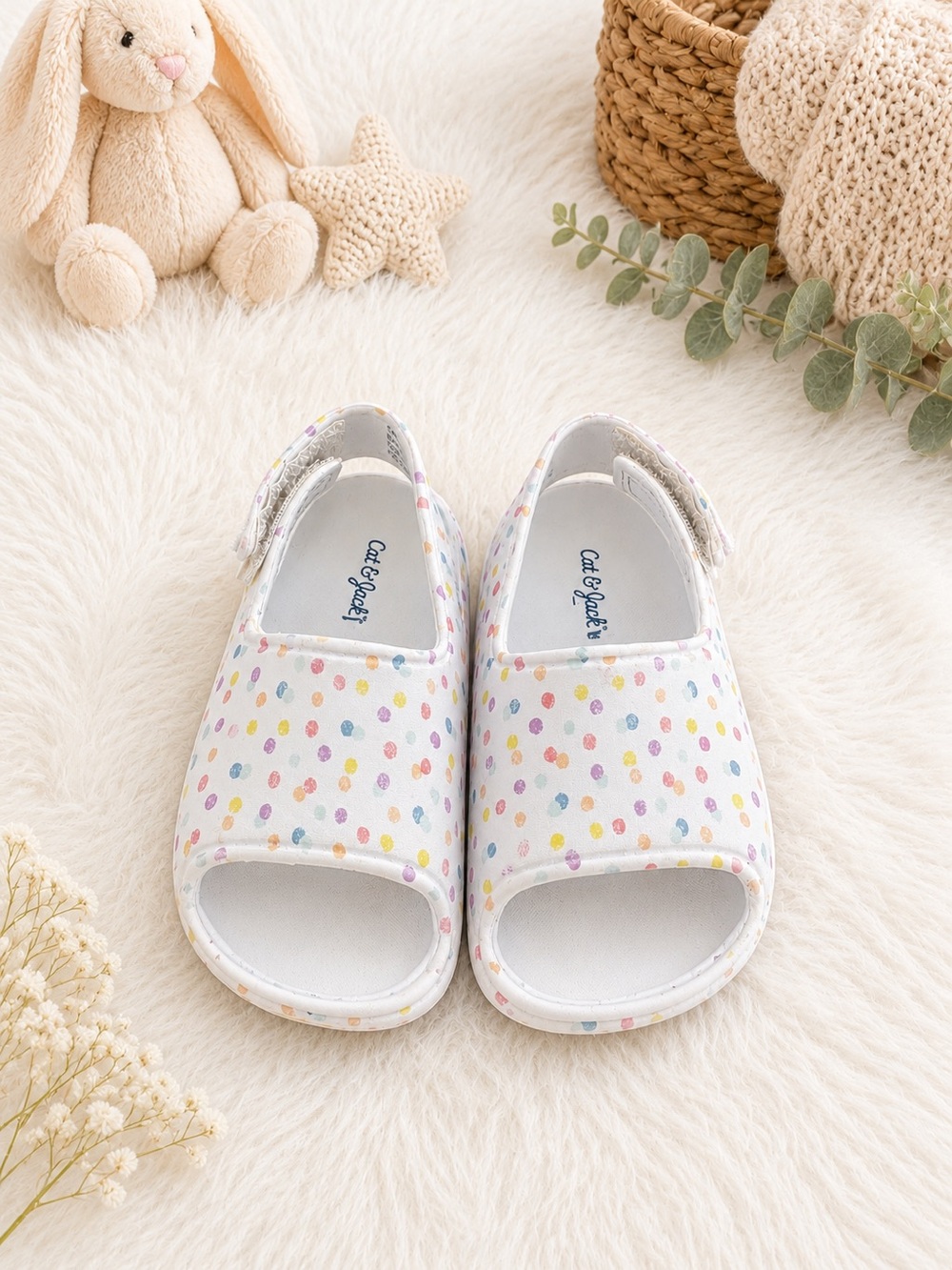 Cat & Jack Toddler Sandals Size 5 White Pastel Polka Dot Slingback